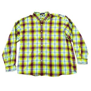 Alan Flusser Men’s Long Sleeve Button Down Green Plaid Shirt Size XXL
